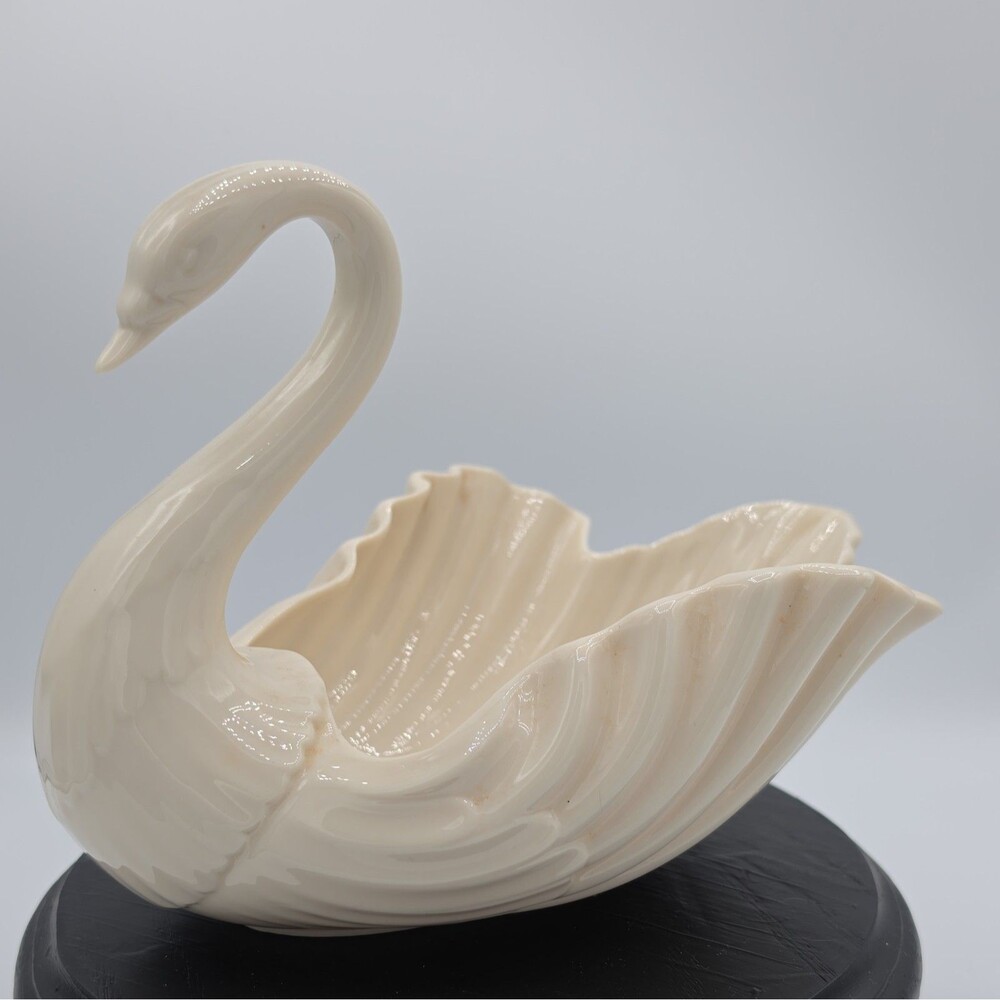 Vintage Lenox Ivory Porcelain Swan Figurine Centerpiece Trinket Dish 9"D
